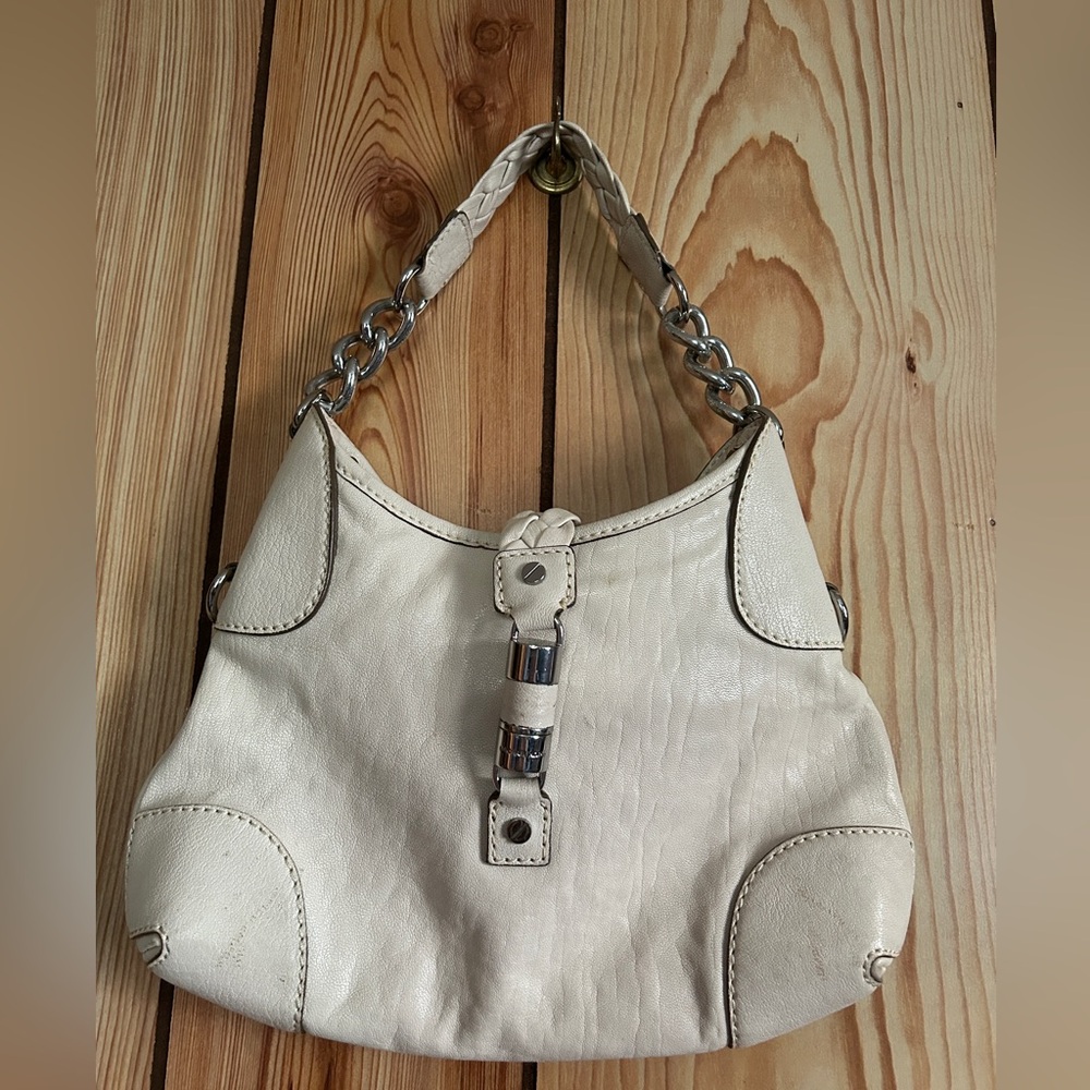 Michael Kors Women’s Purse shoulder bag Off White Leather Chain Combo Handle Zip